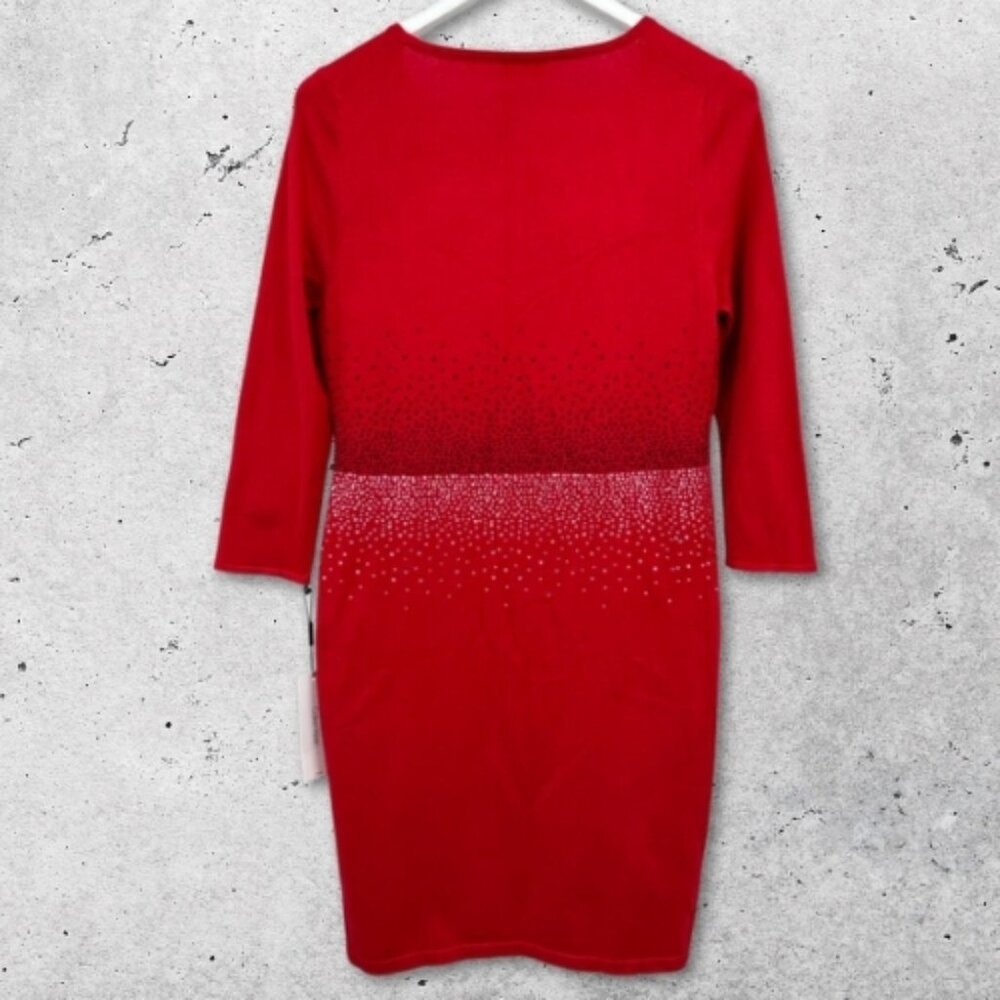 Calvin Klein Sweater Dress Stretchy Knit‎ Fabric Embellished Studded Red W US L - Picture 2 of 12